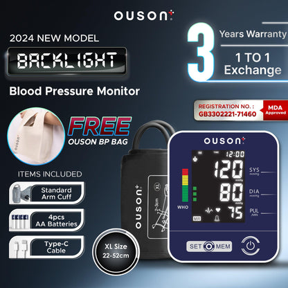 Ouson Home Pro 3.5" Backlight XL Size (22cm-52cm) Arm-Type Electronic Blood Pressure Monitor - Ouson