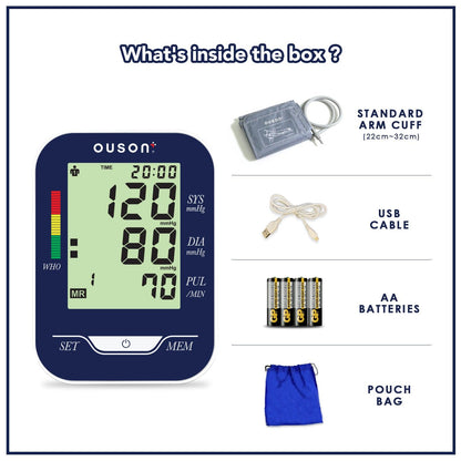 Ouson Senior Elite 3 Colour Backlight Arm Type Blood Pressure Monitor & Infrared Thermometer Bundle - Ouson
