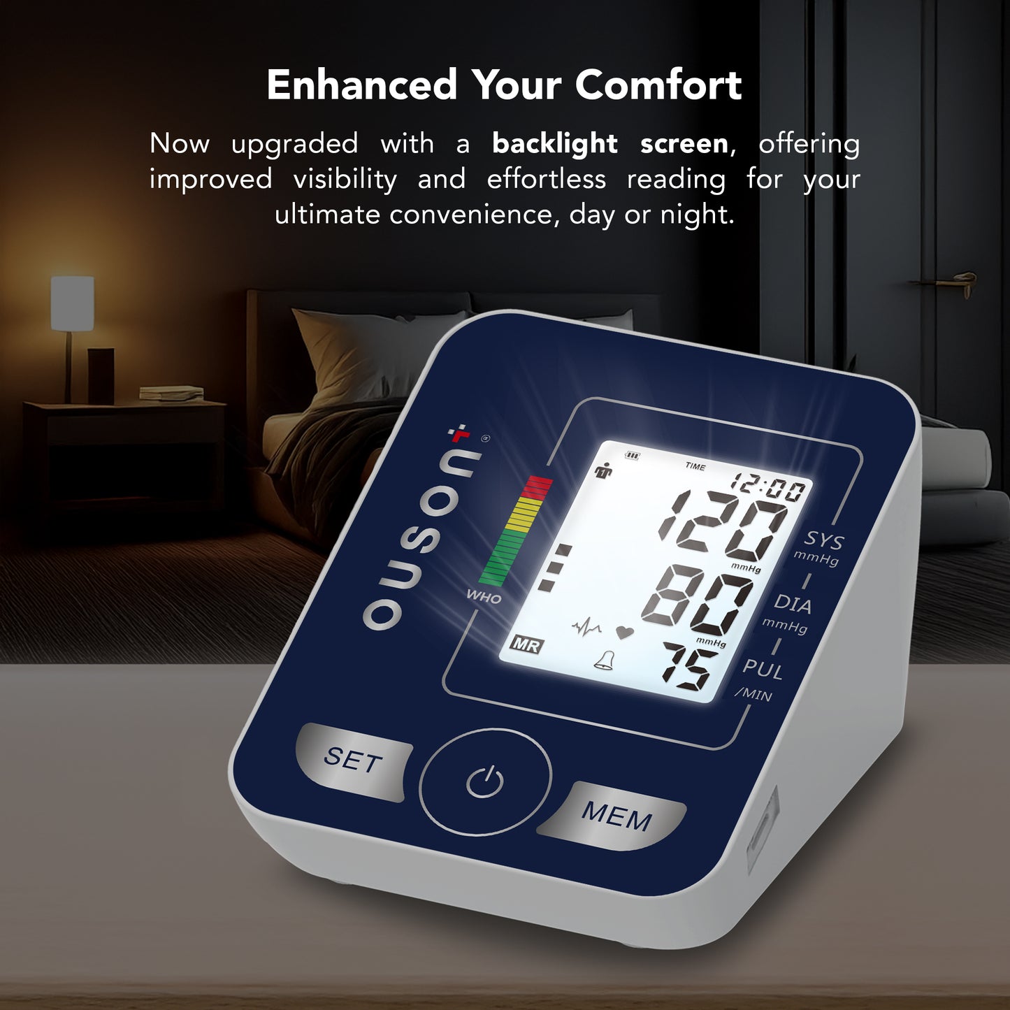 Ouson Travel Lite Backlight Arm Type Electronic Blood Pressure Monitor