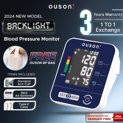 Ouson Home Pro 3.5" Backlight Arm-Type Electronic Blood Pressure Monitor - Ouson
