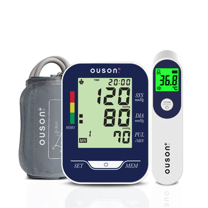 Ouson Senior Elite 3 Colour Backlight Arm Type Blood Pressure Monitor & Infrared Thermometer Bundle